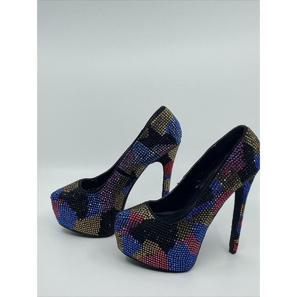 Steve Madden Women's Multi-Colored Rhinestone Platform Heels Size 6.5 - Picture 1 of 16